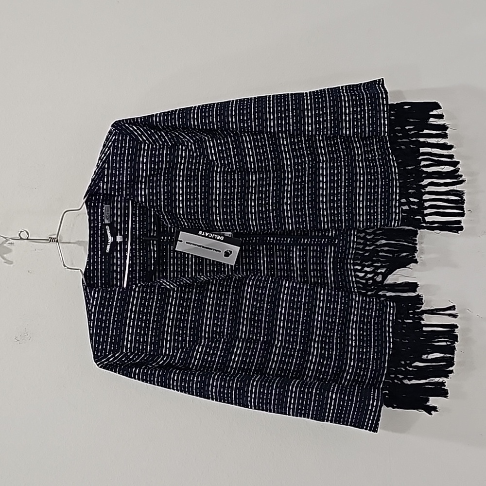 Karl Lagerfeld Open front Fringed Tweed Jacket Blue / white NWT